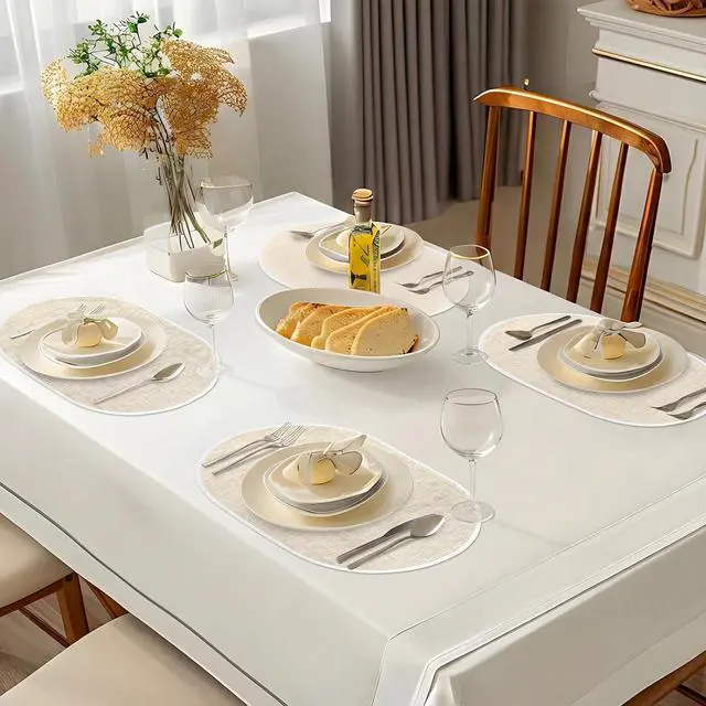 Alt view image 6 of 7 - Beige Placemats Set of 4, 12x18 Inch Oval Washable Place Mats Easy to Clean Heat Resistant Table Mats, Wipeable Place Mats for Kitchen, Dining RoomBeige, 4