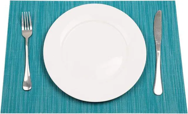 Alt view image 3 of 7 - SHACOS Woven Vinyl Placemats Set of 4 Non Slip Heat Resistant Place Mats Durable PVC Stain Resistant Wipe Clean Indoor Outdoor Table Mats (4, Teal Blue)