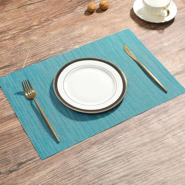 Alt view image 5 of 7 - SHACOS Woven Vinyl Placemats Set of 4 Non Slip Heat Resistant Place Mats Durable PVC Stain Resistant Wipe Clean Indoor Outdoor Table Mats (4, Teal Blue)