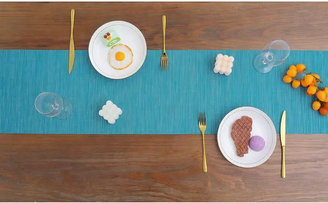 Alt view image 6 of 7 - SHACOS Woven Vinyl Placemats Set of 4 Non Slip Heat Resistant Place Mats Durable PVC Stain Resistant Wipe Clean Indoor Outdoor Table Mats (4, Teal Blue)