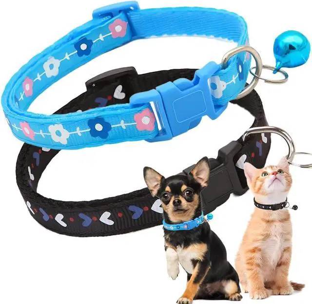 Main image of Small Dog Collar with Bell, Nylon 2 Pack Male Cat Collars with Bell, Black | Adjustable Bells Collar for Walking Male Female XXS XS S Puppies Little Tiny Pets Animals