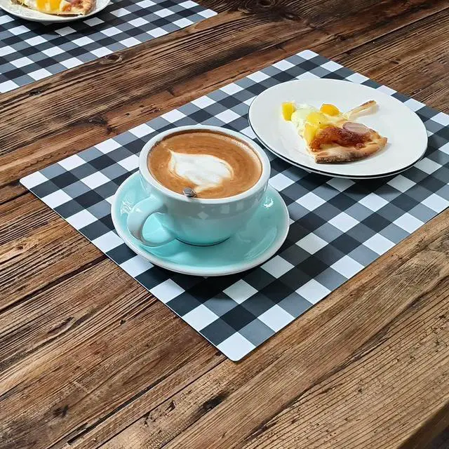 Alt view image 6 of 6 - Buffalo Plastic Check Plaid Placemats Wipeable Easy Clean Washable Table Mats for Dining Table Heat Resistant Placemat Rectangular Black and White Place mats Set of 4(4, Black & White)