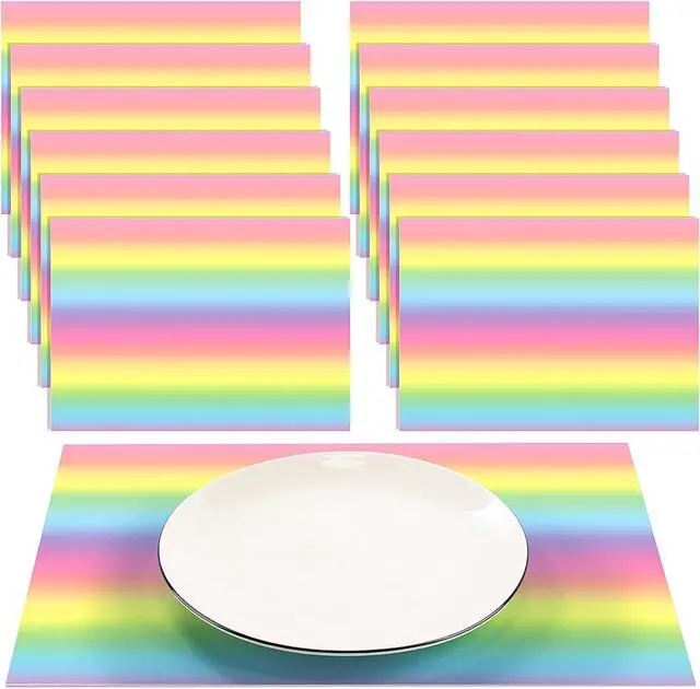 Main image of Fullhawl 60 Pcs Rainbow Paper Placemats, Disposable Rectangular Table Setting Mats for Birthday, Art Party & Summer Fiesta Decor, 10 x 14 Inch