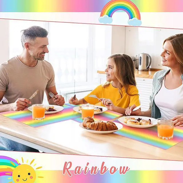 Alt view image 4 of 6 - Fullhawl 60 Pcs Rainbow Paper Placemats, Disposable Rectangular Table Setting Mats for Birthday, Art Party & Summer Fiesta Decor, 10 x 14 Inch