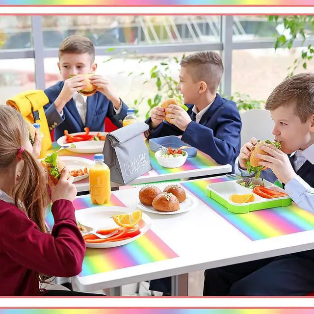 Alt view image 5 of 6 - Fullhawl 60 Pcs Rainbow Paper Placemats, Disposable Rectangular Table Setting Mats for Birthday, Art Party & Summer Fiesta Decor, 10 x 14 Inch