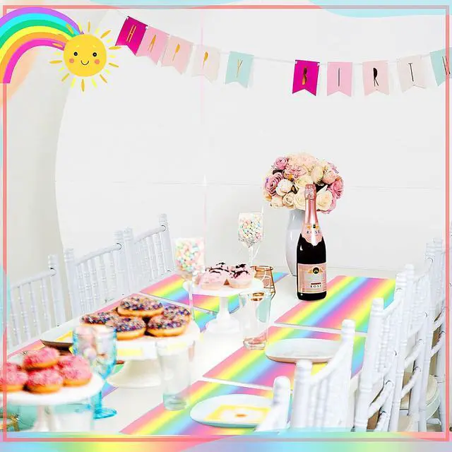 Alt view image 6 of 6 - Fullhawl 60 Pcs Rainbow Paper Placemats, Disposable Rectangular Table Setting Mats for Birthday, Art Party & Summer Fiesta Decor, 10 x 14 Inch