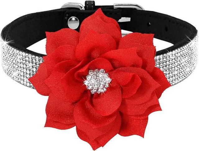 Main image of Rhinestone Dog Collar, Cute Dazzling Sparkling Soft Suede Leather Adjustable Pet Dog Cat Collar Crystal Diamond for Puppy Small Medium Large Dogs (XS:21-26cm, Black-6)