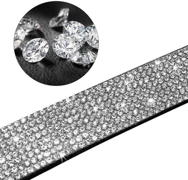 Alt view image 3 of 4 - Rhinestone Dog Collar, Cute Dazzling Sparkling Soft Suede Leather Adjustable Pet Dog Cat Collar Crystal Diamond for Puppy Small Medium Large Dogs (XS:21-26cm, Black-6)