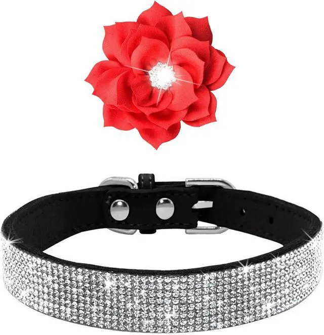 Alt view image 4 of 4 - Rhinestone Dog Collar, Cute Dazzling Sparkling Soft Suede Leather Adjustable Pet Dog Cat Collar Crystal Diamond for Puppy Small Medium Large Dogs (XS:21-26cm, Black-6)