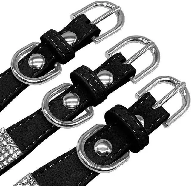 Alt view image 2 of 4 - Rhinestone Dog Collar, Cute Dazzling Sparkling Soft Suede Leather Adjustable Pet Dog Cat Collar Crystal Diamond for Puppy Small Medium Large Dogs (XS:21-26cm, Black-6)