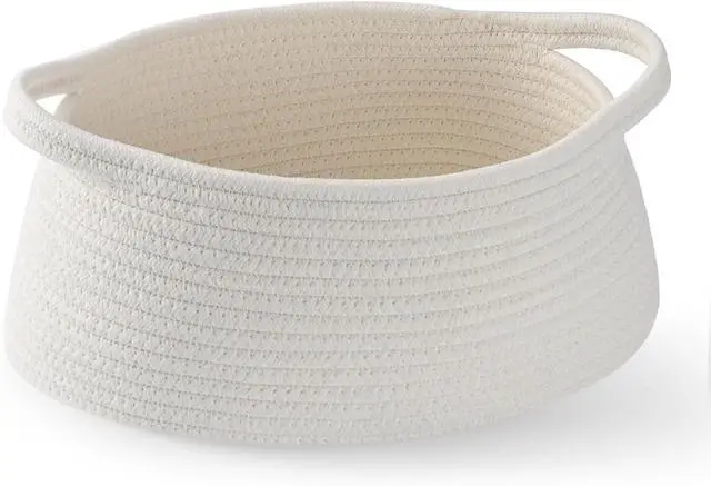 Main image of Luckyiren Oval Cotton Rope Shelf Basket with Handles, 13.5-Inch Storage Bin | Soft Cotton Rope Shelf Basket with Handles, Wide-Bottom Trapezoid Design for Stable Closet, Nursery, and Bathroom Storage
