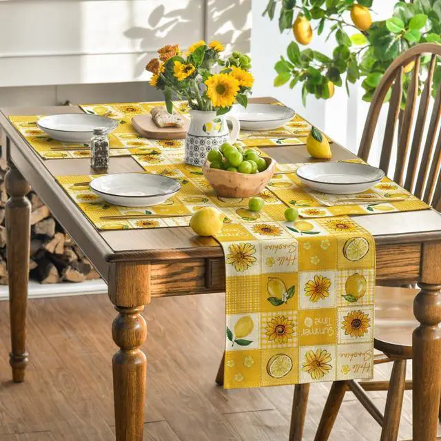 Alt view image 5 of 7 - Artoid Mode Plaid Lemon Sunflower Summer Placemats Set of 4, 12x18 Inch Hello Sunshine Table Mats for Party Kitchen Dining Decoration