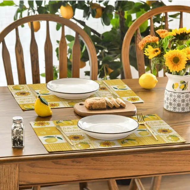 Alt view image 4 of 7 - Artoid Mode Plaid Lemon Sunflower Summer Placemats Set of 4, 12x18 Inch Hello Sunshine Table Mats for Party Kitchen Dining Decoration