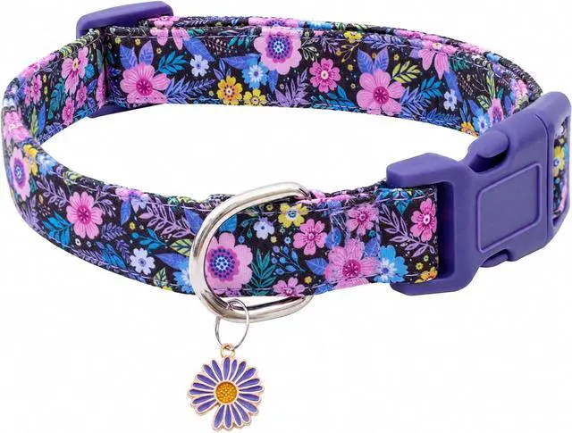 Main image of Faygarsle Cotton Dog Collar Cute Dog Collars for Small Medium Large Dogs Purple Floral Colored Options Soft and Fancy Pet Collars for Girls Flower Pattern for Girl Dog Collar M