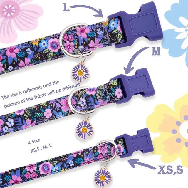 Alt view image 4 of 6 - Faygarsle Cotton Dog Collar Cute Dog Collars for Small Medium Large Dogs Purple Floral Colored Options Soft and Fancy Pet Collars for Girls Flower Pattern for Girl Dog Collar M