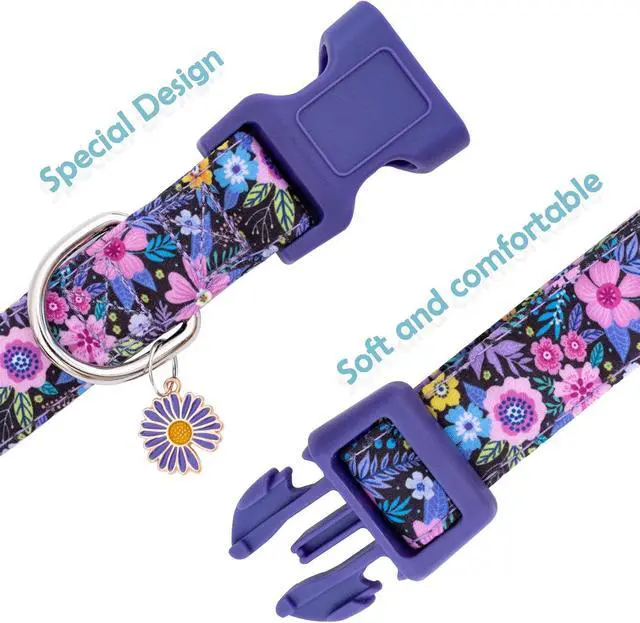 Alt view image 6 of 6 - Faygarsle Cotton Dog Collar Cute Dog Collars for Small Medium Large Dogs Purple Floral Colored Options Soft and Fancy Pet Collars for Girls Flower Pattern for Girl Dog Collar M