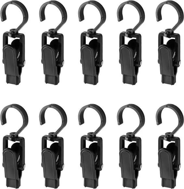 Main image of Jiozermi 10 PCS Laundry Hooks Clip, Plastic, Black | Super Strong, Swivel Hooks, For Clothing Store Home Office & Workshop