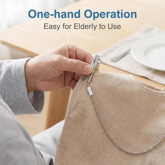 Alt view image 6 of 7 - ericotry 2Pcs Multipurpose Metal Beads Napkin Clip Chain Bib Holder Baby Elderly Adult Bib Clip Double-end Alligator Clip Clamp Neck Lanyard Strap