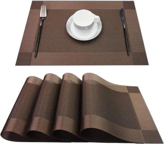 Main image of PIGCHCY Place Mats Heat-Resistant Non Slip Placemats Washable Easy to Clean Woven Vinyl Placemats for Dining Table (Set of 4, Brown)