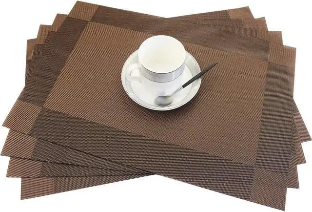 Alt view image 2 of 7 - PIGCHCY Place Mats Heat-Resistant Non Slip Placemats Washable Easy to Clean Woven Vinyl Placemats for Dining Table (Set of 4, Brown)