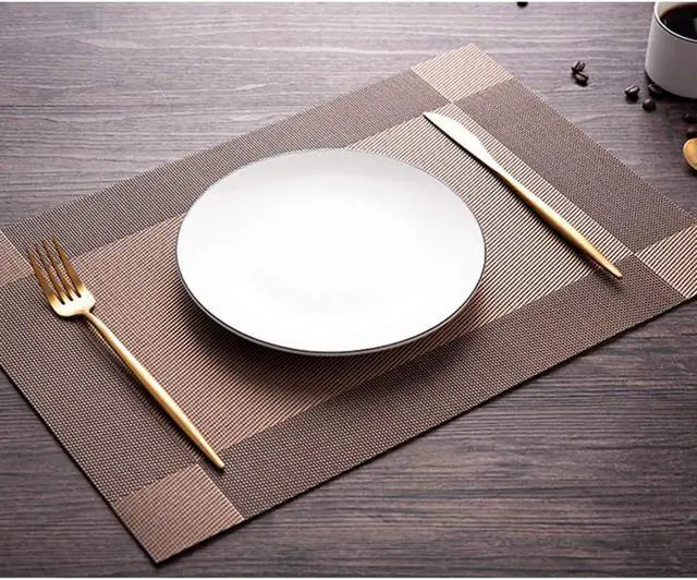 Alt view image 7 of 7 - PIGCHCY Place Mats Heat-Resistant Non Slip Placemats Washable Easy to Clean Woven Vinyl Placemats for Dining Table (Set of 4, Brown)