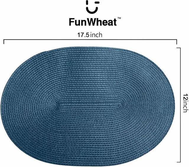 Alt view image 2 of 7 - FunWheat Oval Braided Placemats Set of 4 Table Mats for Dining Tables Washable Heat Resistant Place Mats for Indoor Outdoor Use 12 x17.5 Inch(Oval Blue, 4pcs)