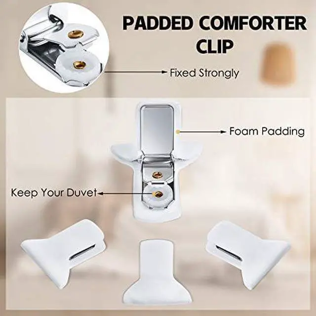 Alt view image 3 of 6 - 12 Pcs Padded Comforter Clips White Duvet Clips Padded Blanket Fasteners | Secure Bedding, Preventing Comforters from Shifting Inside Duvet Cover, Strong Hold Blanket, Quilt Fastener, Quickly Install