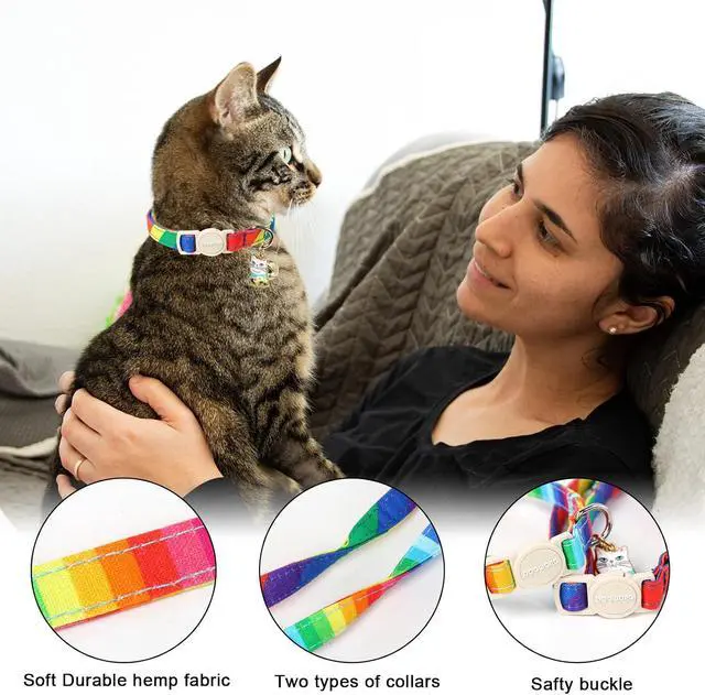 Alt view image 2 of 5 - Cat Collar,2 Pack LGBT Cat Collars Breakaway with Bell, DOGWONG Safety Buckle Cat Collar for Girl Boy Cats and Small DogsAdjustable Kitten Collar 7-12 Inch,Pet Supplies Accessories