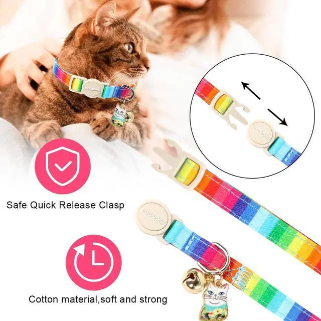 Alt view image 4 of 5 - Cat Collar,2 Pack LGBT Cat Collars Breakaway with Bell, DOGWONG Safety Buckle Cat Collar for Girl Boy Cats and Small DogsAdjustable Kitten Collar 7-12 Inch,Pet Supplies Accessories
