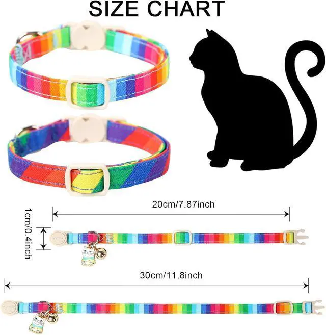 Alt view image 3 of 5 - Cat Collar,2 Pack LGBT Cat Collars Breakaway with Bell, DOGWONG Safety Buckle Cat Collar for Girl Boy Cats and Small DogsAdjustable Kitten Collar 7-12 Inch,Pet Supplies Accessories