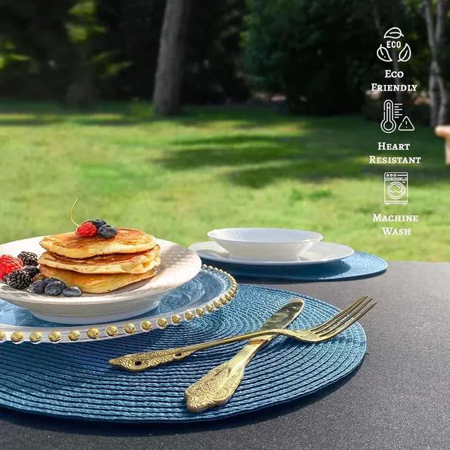 Alt view image 5 of 7 - FunWheat Oval Braided Placemats Set of 4 Table Mats for Dining Tables Washable Heat Resistant Place Mats for Indoor Outdoor Use 12 x17.5 Inch(Oval Blue, 4pcs)