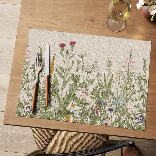 Alt view image 2 of 7 - Artoid Mode Wildflower Vinyl Placemats Set of 4, Washable Non-Slip Plastic PVC Table Mats for Spring Party Kitchen Dining Decor, 12x18 Inch