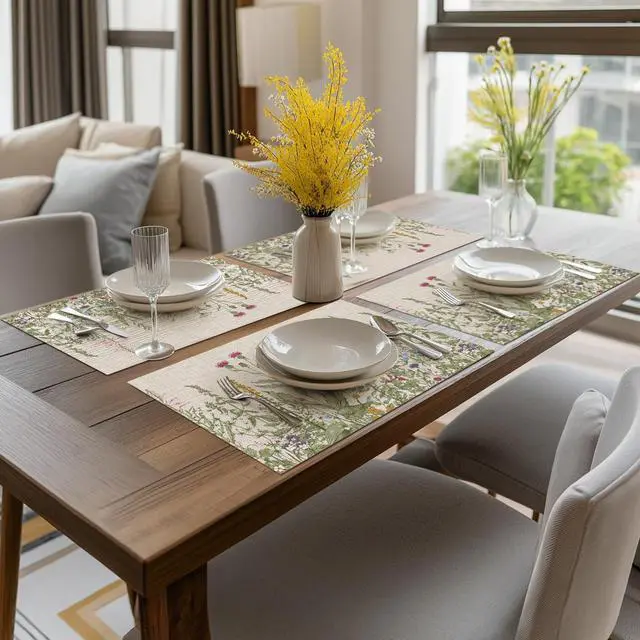 Alt view image 6 of 7 - Artoid Mode Wildflower Vinyl Placemats Set of 4, Washable Non-Slip Plastic PVC Table Mats for Spring Party Kitchen Dining Decor, 12x18 Inch