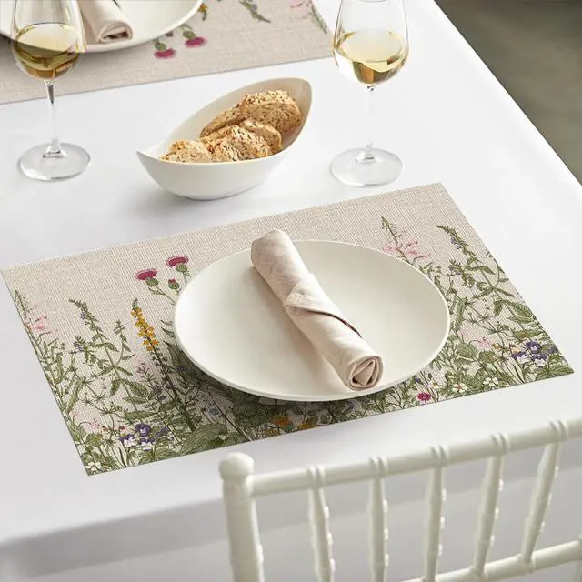 Alt view image 7 of 7 - Artoid Mode Wildflower Vinyl Placemats Set of 4, Washable Non-Slip Plastic PVC Table Mats for Spring Party Kitchen Dining Decor, 12x18 Inch