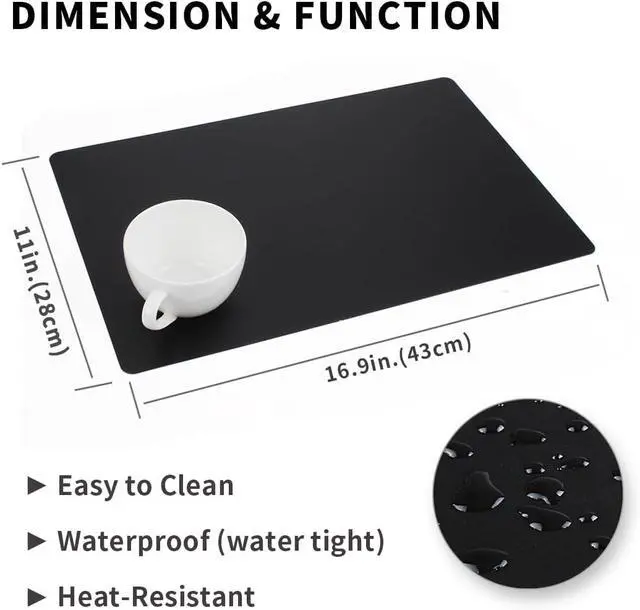 Alt view image 2 of 6 - Black Placemats Set of 4 wipeable Washable Wipe Clean Rectangle Table Mats for Indoor Outdoor Rectangular Waterproof Dark Placemat Easy Clean Polypropylene Plastic Place mats (4, Black)