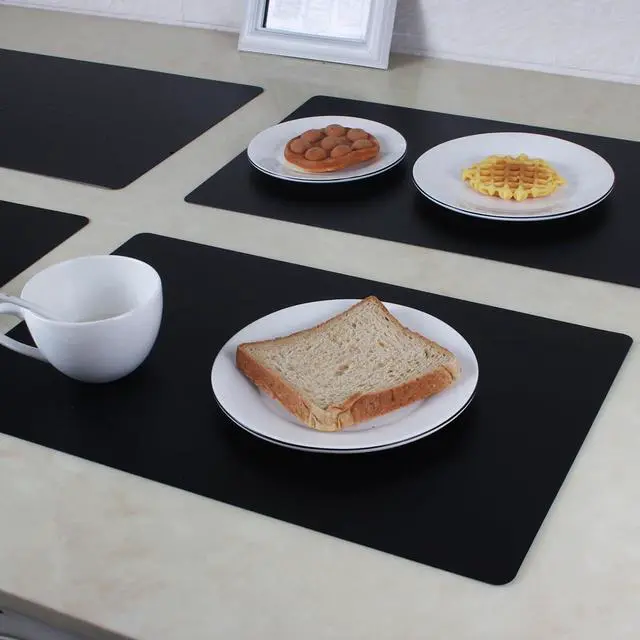 Alt view image 6 of 6 - Black Placemats Set of 4 wipeable Washable Wipe Clean Rectangle Table Mats for Indoor Outdoor Rectangular Waterproof Dark Placemat Easy Clean Polypropylene Plastic Place mats (4, Black)