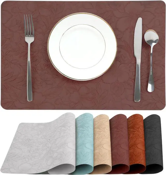 Main image of SolaraDawn Faux Leather Placemats Set of 4 Dark Burgundy for Christmas & Valentine's Day, 17" × 12" Waterproof & Heat-Resistant Dining Place Mats, Easy Wash Clean, Wipeable & Anti-Slip Table Mats