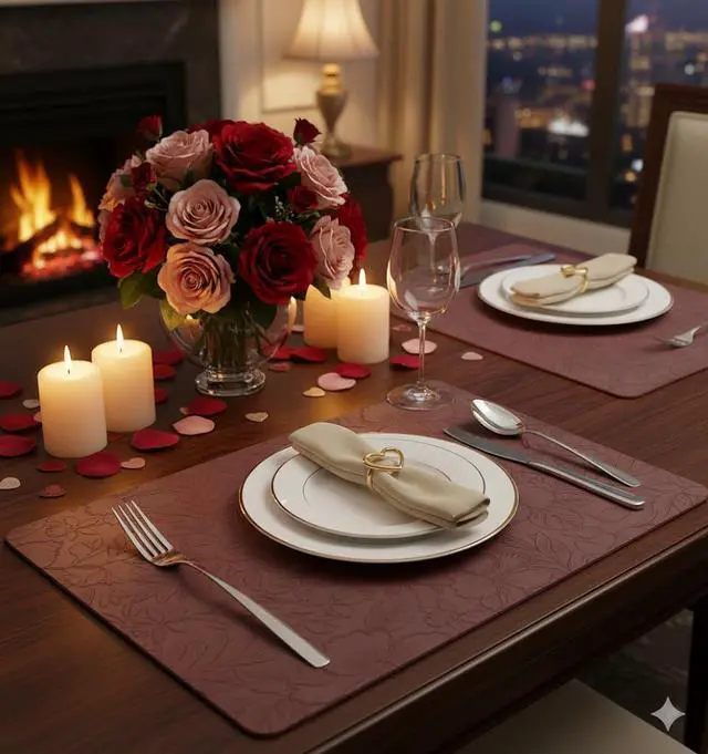 Alt view image 3 of 7 - SolaraDawn Faux Leather Placemats Set of 4 Dark Burgundy for Christmas & Valentine's Day, 17" × 12" Waterproof & Heat-Resistant Dining Place Mats, Easy Wash Clean, Wipeable & Anti-Slip Table Mats
