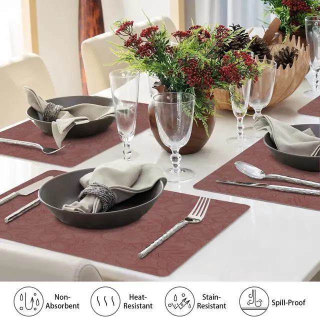Alt view image 2 of 7 - SolaraDawn Faux Leather Placemats Set of 4 Dark Burgundy for Christmas & Valentine's Day, 17" × 12" Waterproof & Heat-Resistant Dining Place Mats, Easy Wash Clean, Wipeable & Anti-Slip Table Mats