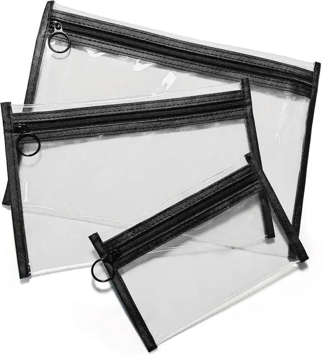 Main image of Clear Makeup Bags, 3 Pack Small Cosmetic Toiletry Bags with Zipper, PVC Clear Travel Bags for Women and Men Travel Airport Organizing, Black