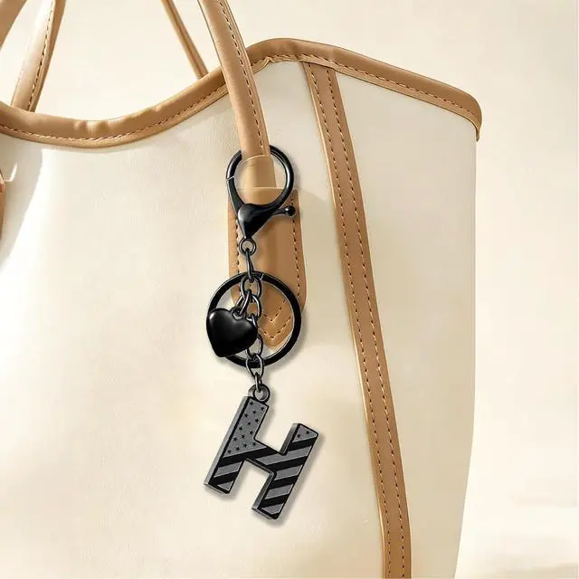 Alt view image 4 of 6 - American Flag Initial Keychain for Men Women | Stainless Steel Keychain Gift for Him, Patriot, Veterans, Easter