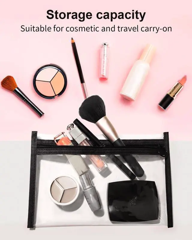Alt view image 5 of 7 - Clear Makeup Bags, 3 Pack Small Cosmetic Toiletry Bags with Zipper, PVC Clear Travel Bags for Women and Men Travel Airport Organizing, Black