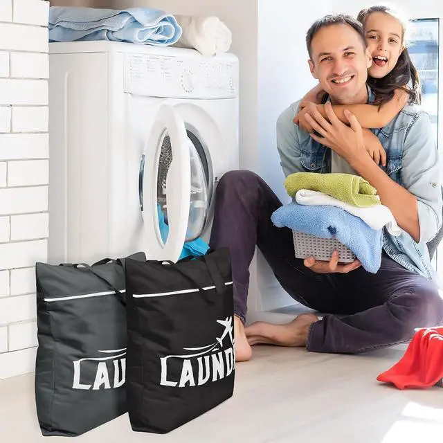 Alt view image 2 of 7 - 2 Pcs Large Travel Laundry Bags - Washable Waterproof Wet Dry Bags for Dirty Clothes, Swimsuits, Gym Clothes, Laundry, Swimming Pool, Yoga, College Dorm (Black+Grey)