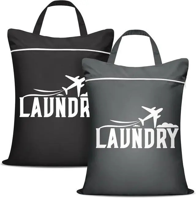 Main image of 2 Pcs Large Travel Laundry Bags - Washable Waterproof Wet Dry Bags for Dirty Clothes, Swimsuits, Gym Clothes, Laundry, Swimming Pool, Yoga, College Dorm (Black+Grey)