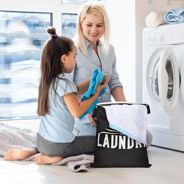 Alt view image 4 of 7 - 2 Pcs Large Travel Laundry Bags - Washable Waterproof Wet Dry Bags for Dirty Clothes, Swimsuits, Gym Clothes, Laundry, Swimming Pool, Yoga, College Dorm (Black+Grey)