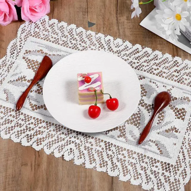 Alt view image 4 of 7 - White Rectangle Lace Placemats for Tables, 2 PCS White Lace Placemats | Vintage Laces Tablemats Embroidered Crochet Placemat Cloth Laces Floral Table Runner for Cabinets Dining Tables, 12x17 Inch