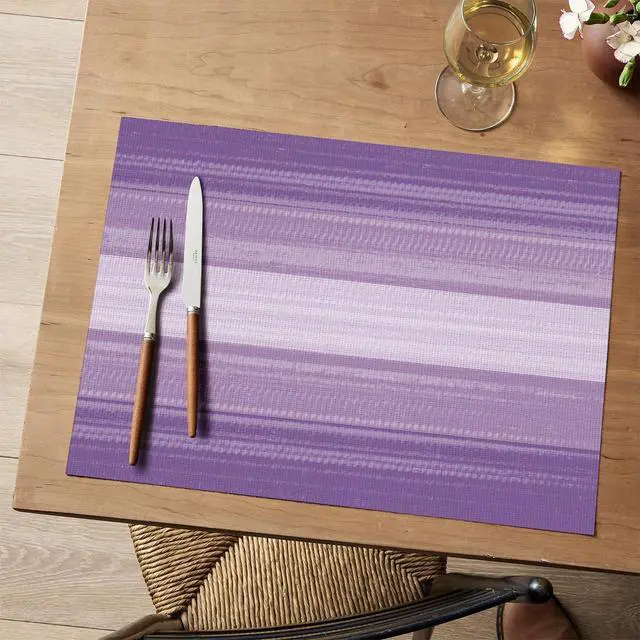 Alt view image 2 of 7 - Artoid Mode Purple Gradient Stripes Placemats Set of 4, Washable Heat Resistant Non-Slip Woven Plastic Mardi Gras PVC Place Mats for Farmhouse Party Kitchen Dining Decor