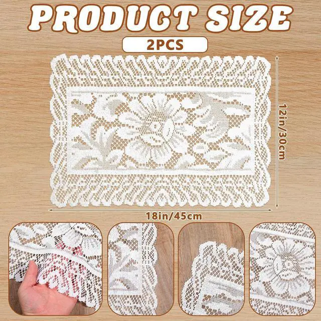 Alt view image 3 of 7 - White Rectangle Lace Placemats for Tables, 2 PCS White Lace Placemats | Vintage Laces Tablemats Embroidered Crochet Placemat Cloth Laces Floral Table Runner for Cabinets Dining Tables, 12x17 Inch