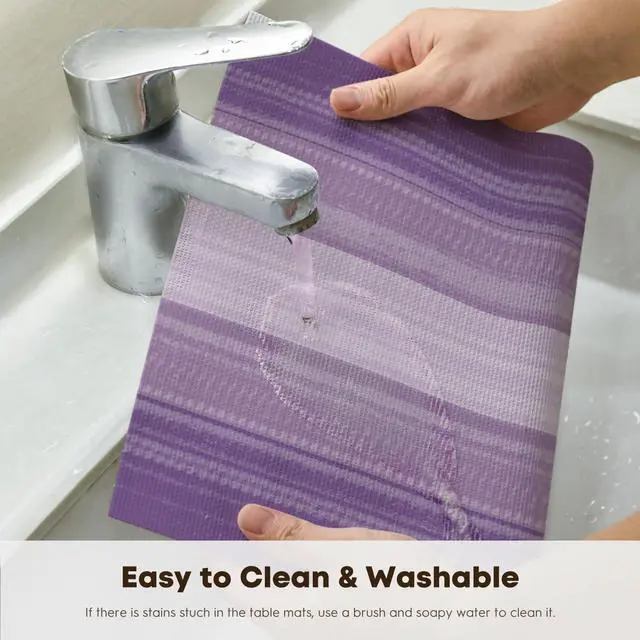 Alt view image 4 of 7 - Artoid Mode Purple Gradient Stripes Placemats Set of 4, Washable Heat Resistant Non-Slip Woven Plastic Mardi Gras PVC Place Mats for Farmhouse Party Kitchen Dining Decor