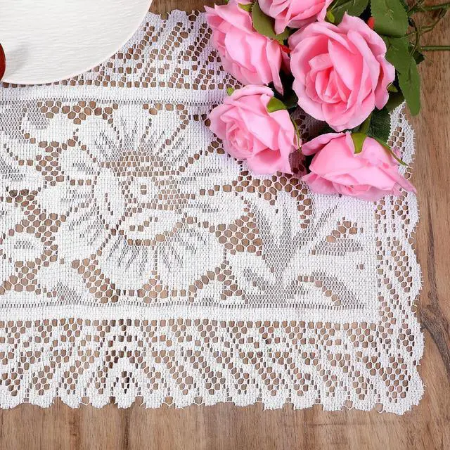 Alt view image 6 of 7 - White Rectangle Lace Placemats for Tables, 2 PCS White Lace Placemats | Vintage Laces Tablemats Embroidered Crochet Placemat Cloth Laces Floral Table Runner for Cabinets Dining Tables, 12x17 Inch
